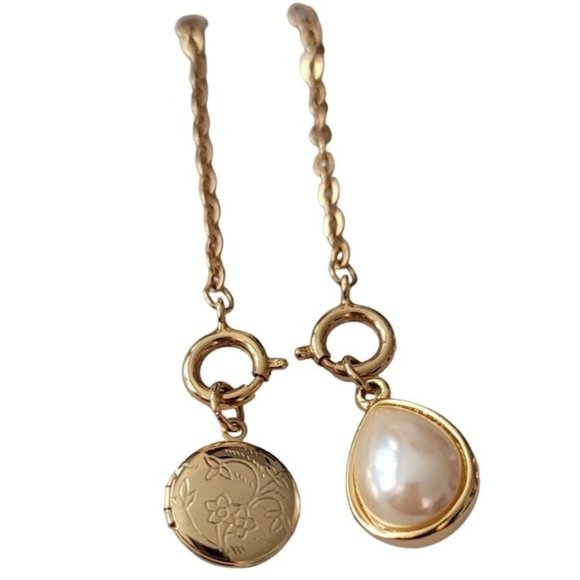 Joan Rivers Lot of 2 Egg Locket Round Spring Clasp W/ Extender Chain Charms E486 - Picture 1 of 7
